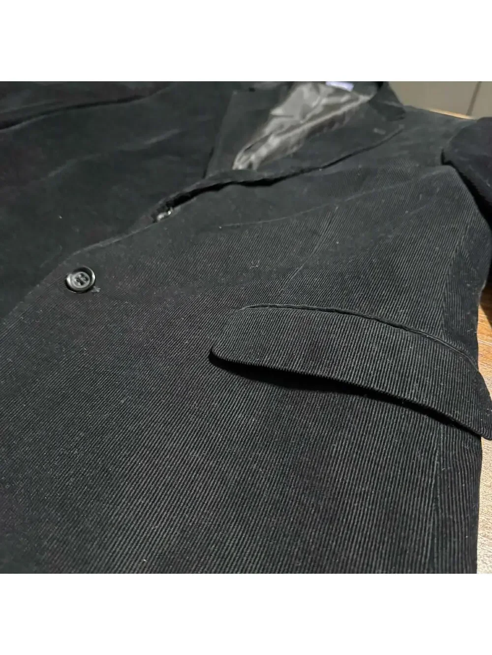 Stafford Men's Black Corduroy Suit Jacket Sport Coat with Elbow Patches 44R EUC